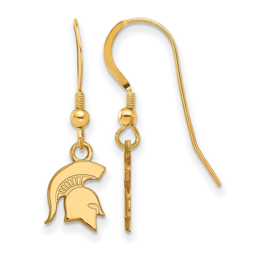 Gold Plated Sterling Silver Logoart Michigan State University Spartan Extra Small Dangle Wire Earrings