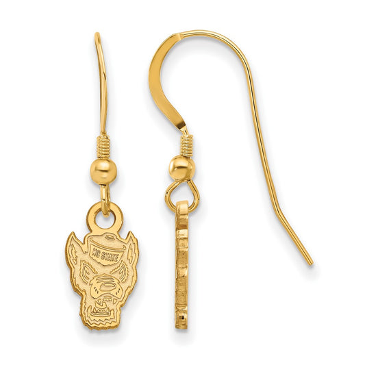 Gold Plated Sterling Silver Logoart North Carolina State University Wolf Extra Small Dangle Wire Earrings