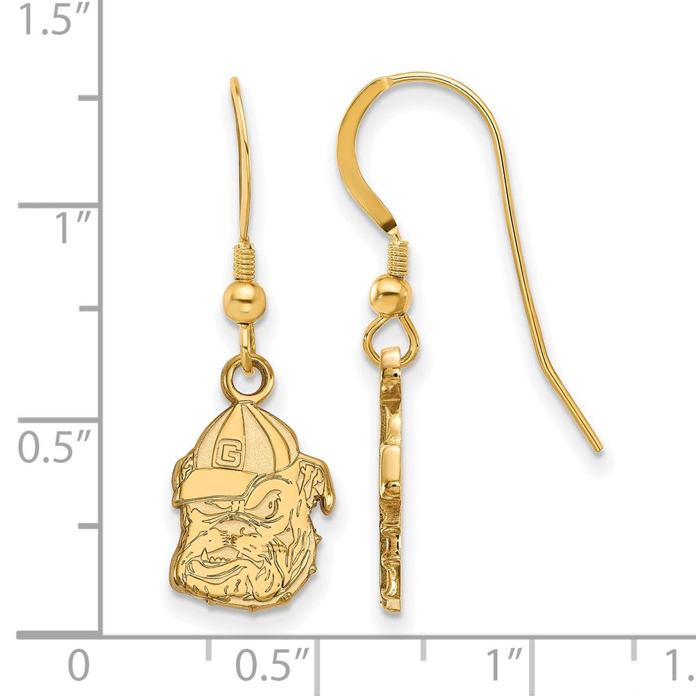 Gold Plated Sterling Silver Logoart University Of Georgia Bulldog Small Dangle Wire Earrings