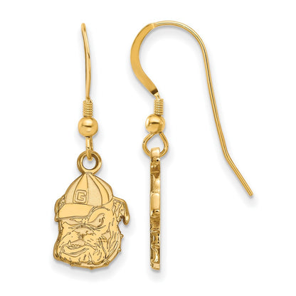 Gold Plated Sterling Silver Logoart University Of Georgia Bulldog Small Dangle Wire Earrings