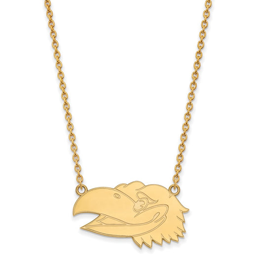 10K Yellow Gold Logoart University Of Kansas Jayhawk Large Pendant 18 Inch Necklace