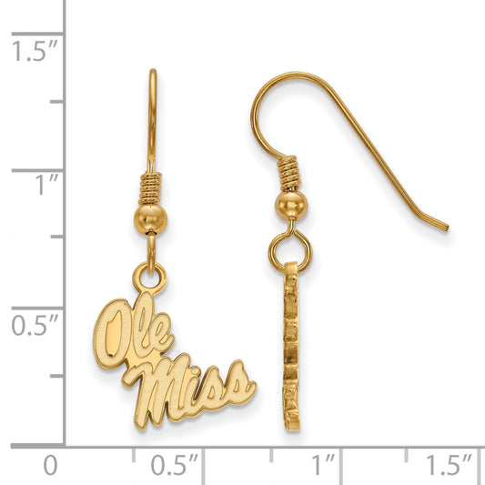 Gold Plated Sterling Silver Logoart University Of Mississippi Ole Miss Small Dangle Wire Earring
