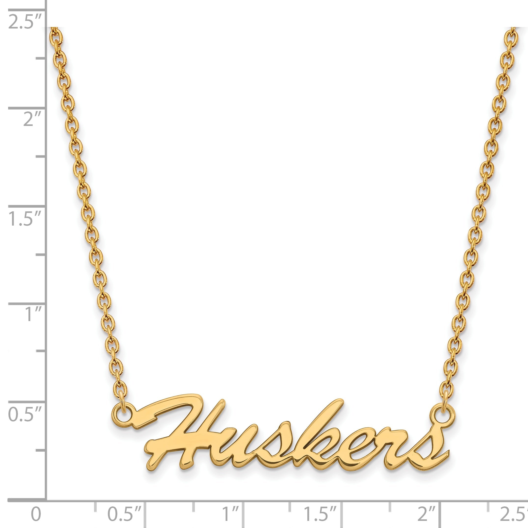 Gold Plated Sterling Silver Logoart University Of Nebraska Huskers Script Medium Pendant 18 Inch Necklace