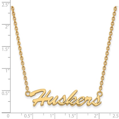 Gold Plated Sterling Silver Logoart University Of Nebraska Huskers Script Medium Pendant 18 Inch Necklace
