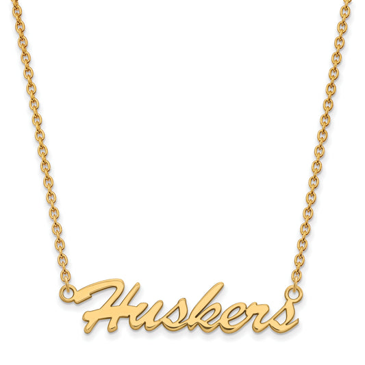 Gold Plated Sterling Silver Logoart University Of Nebraska Huskers Script Medium Pendant 18 Inch Necklace