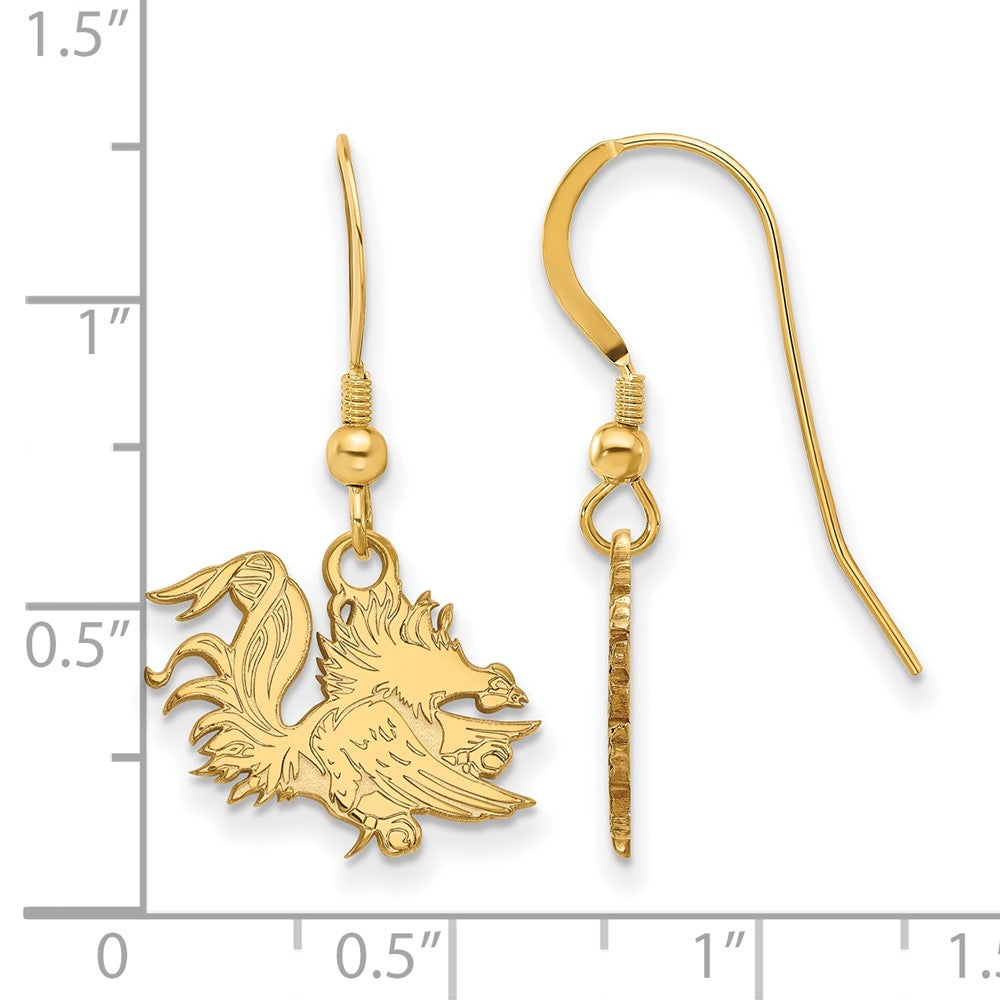 Gold Plated Sterling Silver Logoart University Of South Carolina Gamecock Small Dangle Wire Earrings