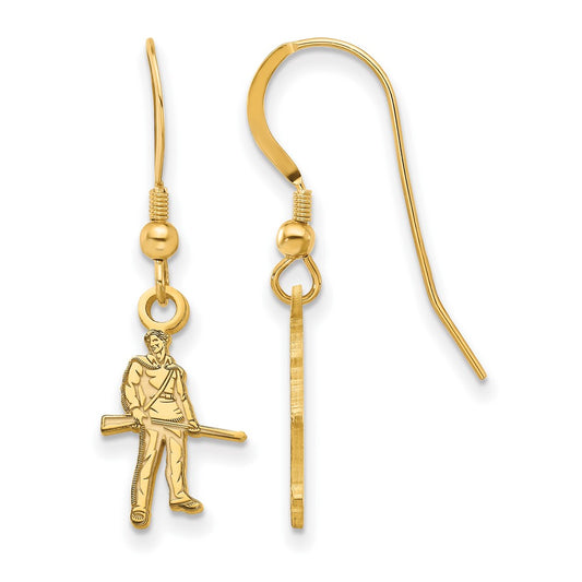 Gold Plated Sterling Silver Logoart West Virginia University Mountaineer Small Dangle Wire Earrings