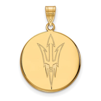 10K Yellow Gold Logoart Arizona State University Pitchfork Large Disc Pendant
