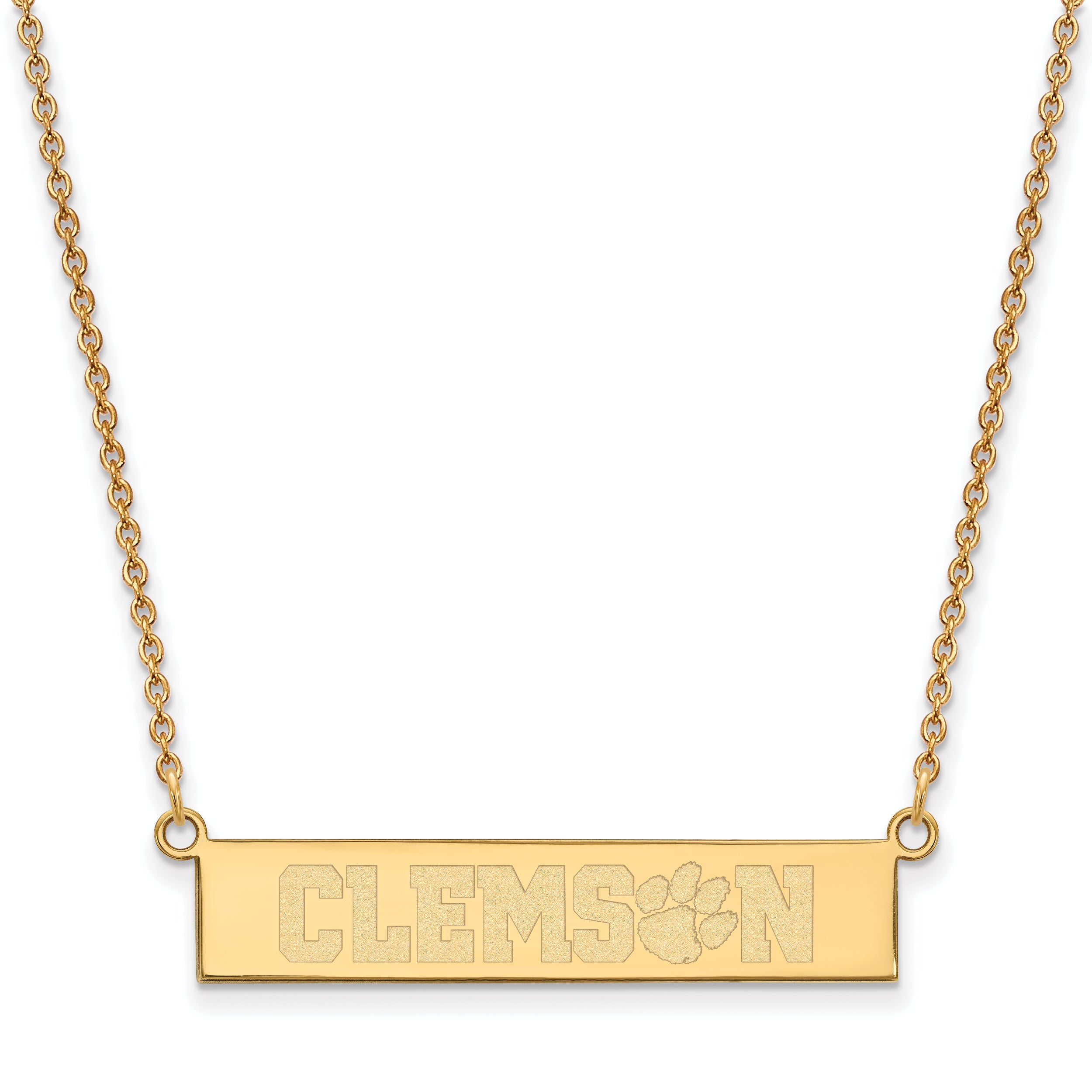 Gold Plated Sterling Silver Logoart Clemson University Small Bar 18 Inch Necklace
