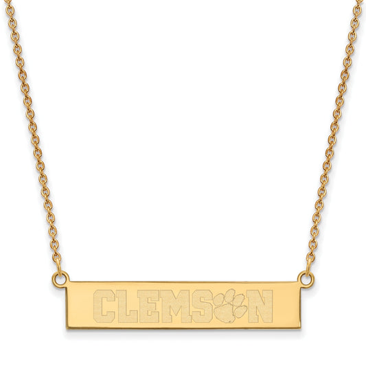 Gold Plated Sterling Silver Logoart Clemson University Small Bar 18 Inch Necklace