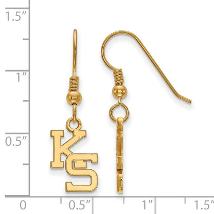 Gold Plated Sterling Silver Logoart Kansas State University K S Small Dangle Wire Earrings