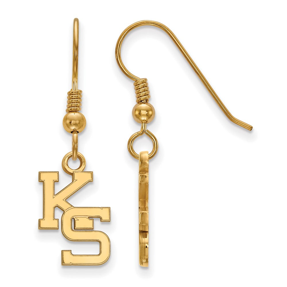 Gold Plated Sterling Silver Logoart Kansas State University K S Small Dangle Wire Earrings