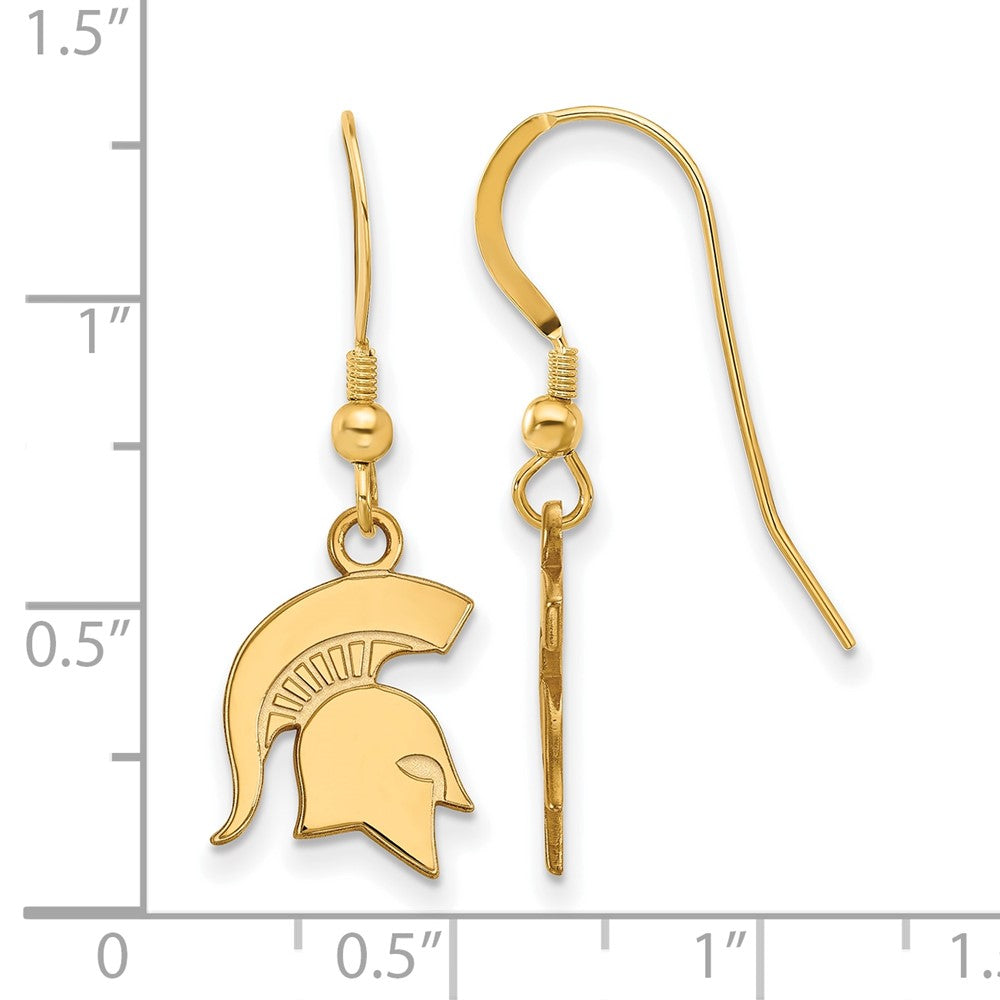 Gold Plated Sterling Silver Logoart Michigan State University Spartan Small Dangle Wire Earrings