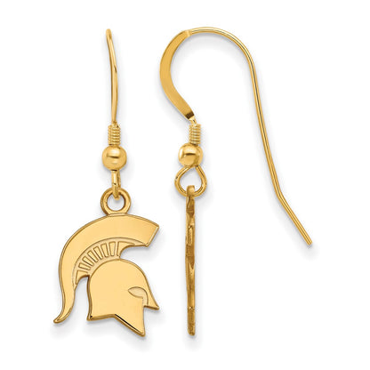 Gold Plated Sterling Silver Logoart Michigan State University Spartan Small Dangle Wire Earrings