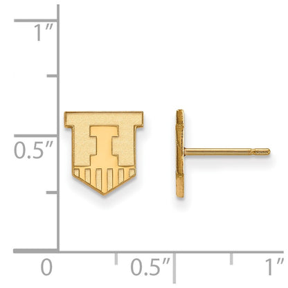10K Yellow Gold Logoart University Of Illinois Victory Badge Extra Small Post Earrings
