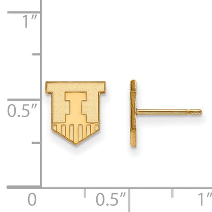 14K Yellow Gold Logoart University Of Illinois Victory Badge Extra Small Post Earrings