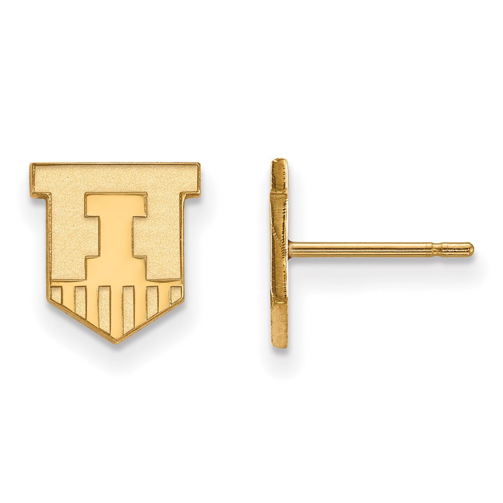 10K Yellow Gold Logoart University Of Illinois Victory Badge Extra Small Post Earrings