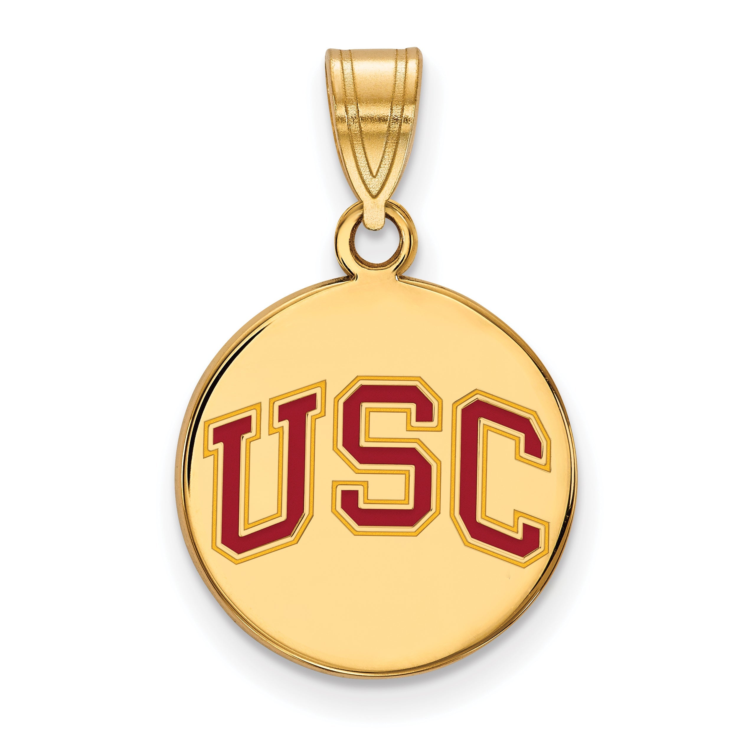 Gold Plated Sterling Silver University Of Southern California U S C Medium Enameled Disc Pendant