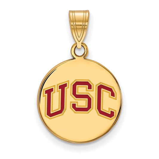 Gold Plated Sterling Silver University Of Southern California U S C Medium Enameled Disc Pendant