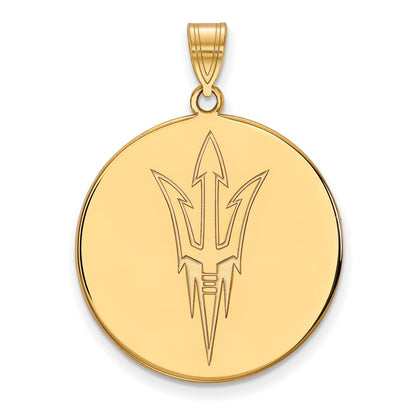 10K Yellow Gold Logoart Arizona State University Pitchfork Extra Large Disc Pendant