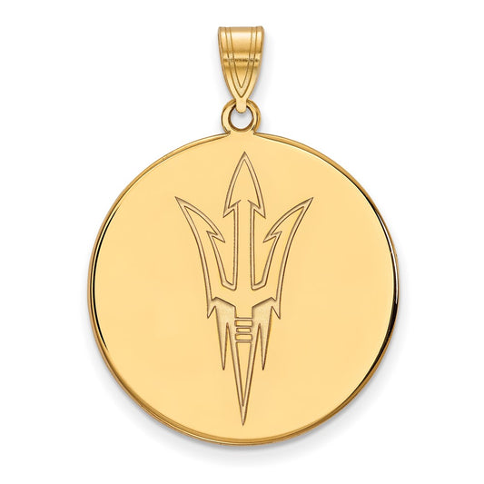 10K Yellow Gold Logoart Arizona State University Pitchfork Extra Large Disc Pendant