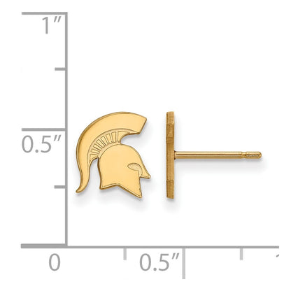 Gold Plated Sterling Silver Logoart Michigan State University Spartan Extra Small Post Earrings