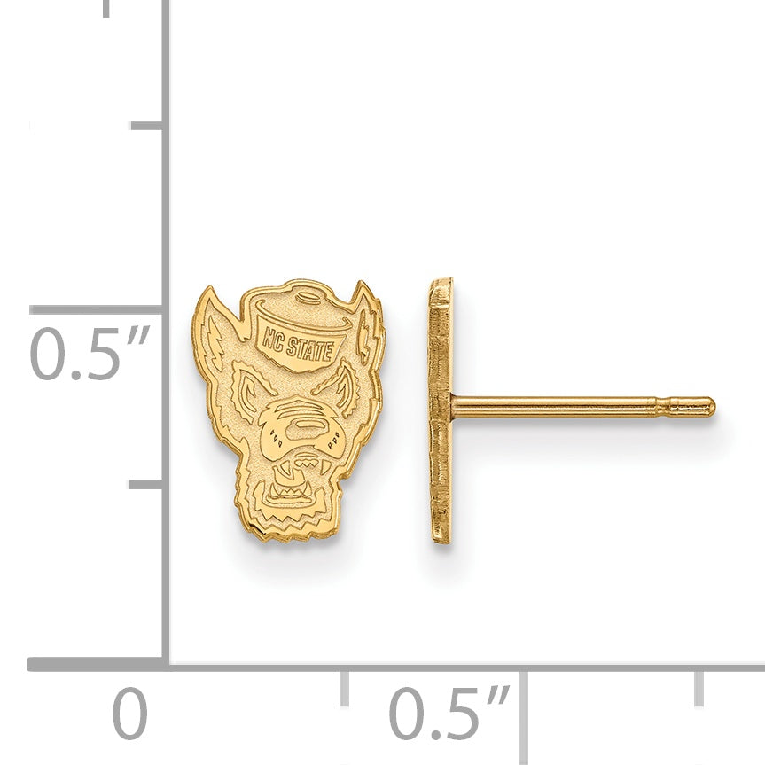14K Yellow Gold Logoart North Carolina State University Wolf Extra Small Post Earrings