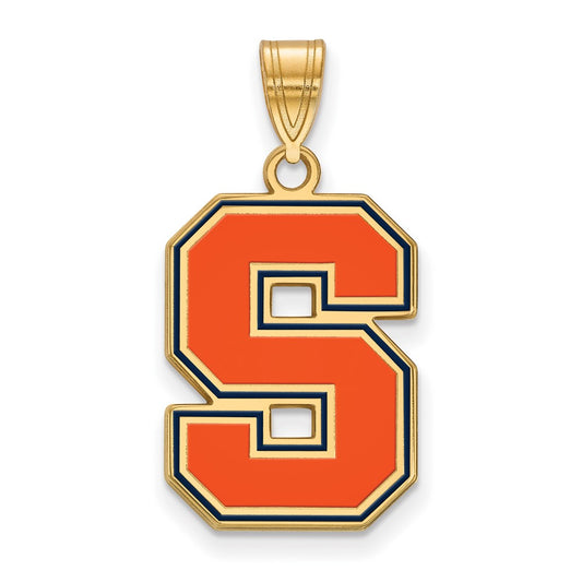Gold Plated Sterling Silver Logoart Syracuse University Letter S Large Enameled Pendant