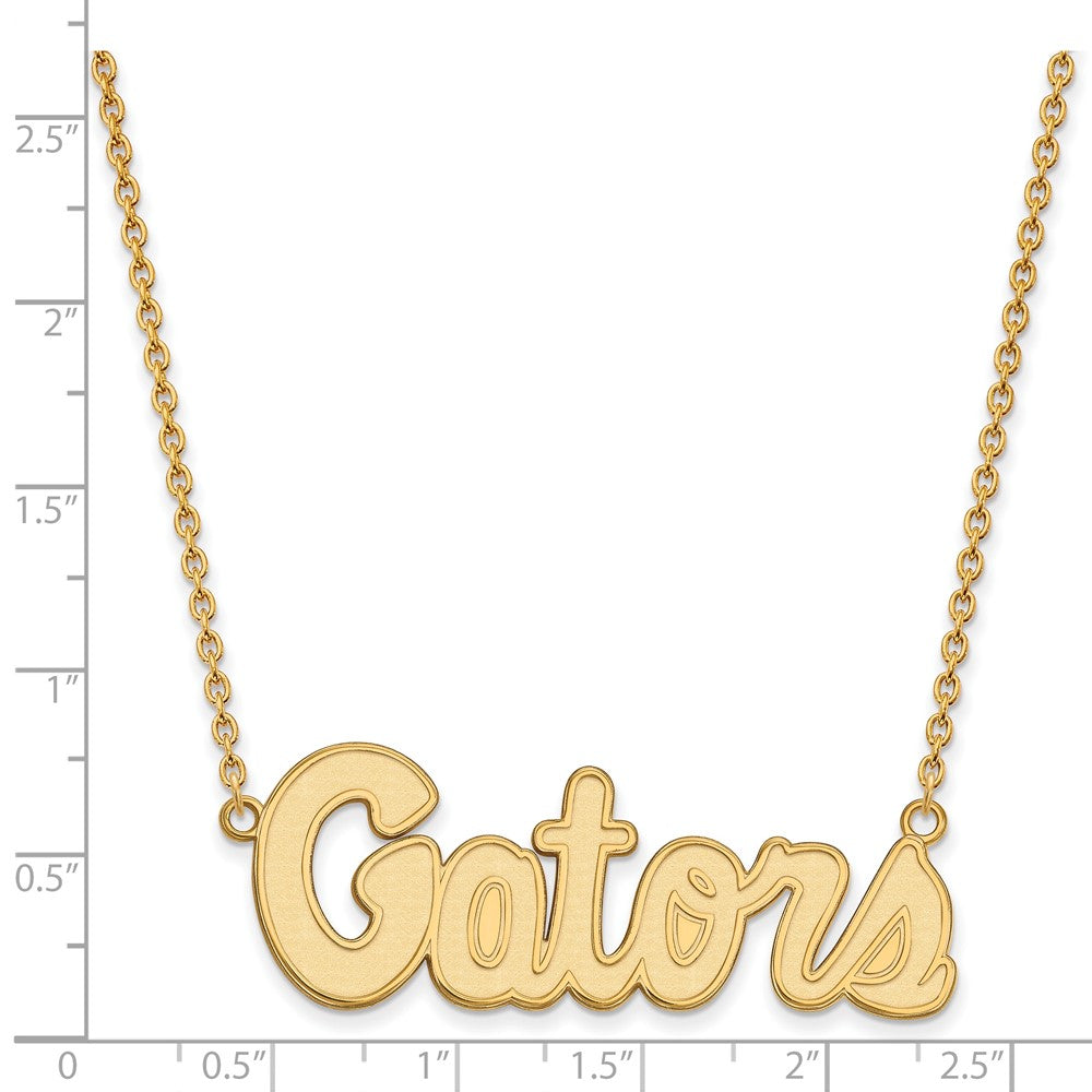 Gold Plated Sterling Silver Logoart University Of Florida Gators Script Large Pendant 18 Inch Necklace
