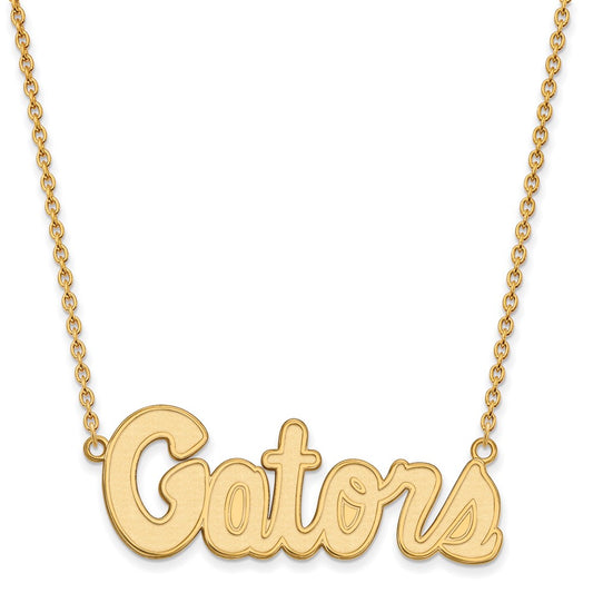 Gold Plated Sterling Silver Logoart University Of Florida Gators Script Large Pendant 18 Inch Necklace