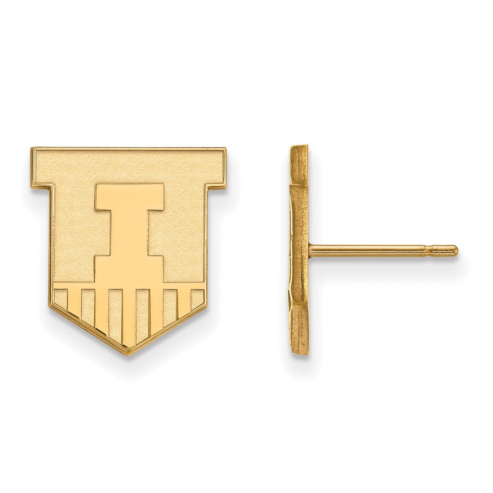 10K Yellow Gold Logoart University Of Illinois Victory Badge Small Post Earrings