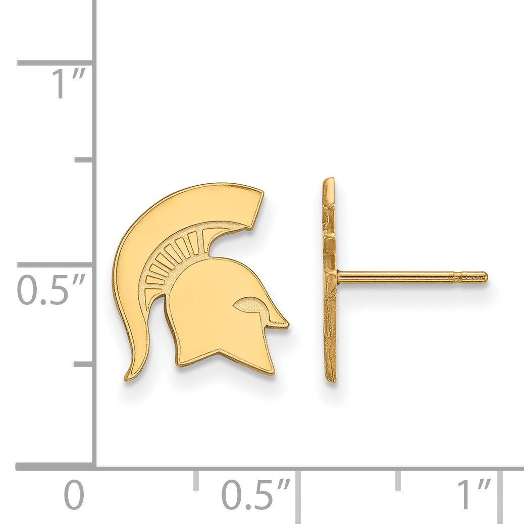 14K Yellow Gold Logoart Michigan State University Spartan Small Post Earrings