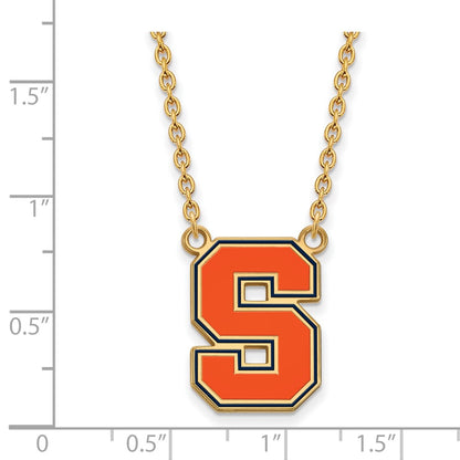 Gold Plated Sterling Silver Logoart Syracuse University Letter S Large Enameled Pendant 18 Inch Necklace