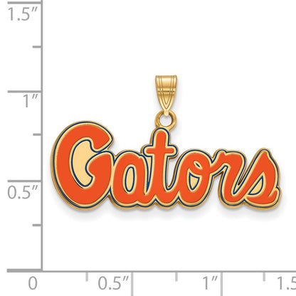 Gold Plated Sterling Silver Logoart University Of Florida Gators Script Small Enameled Pendant