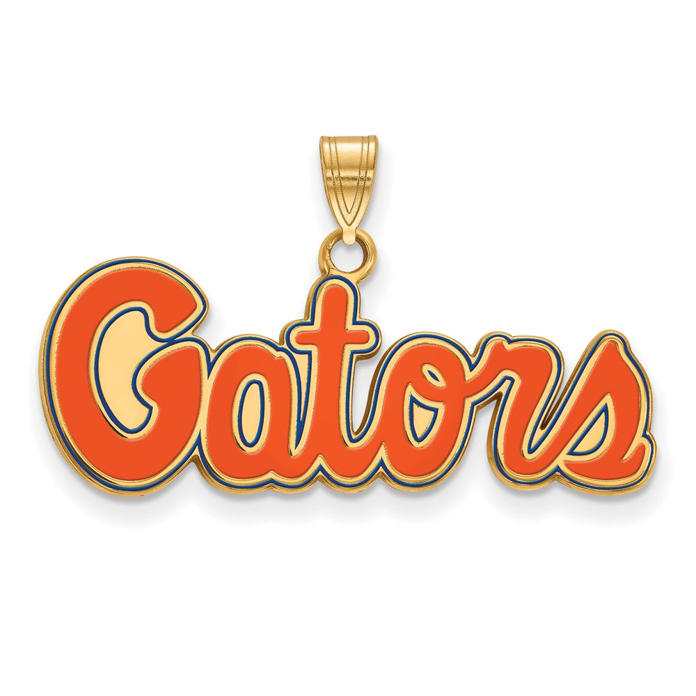 Gold Plated Sterling Silver Logoart University Of Florida Gators Script Small Enameled Pendant