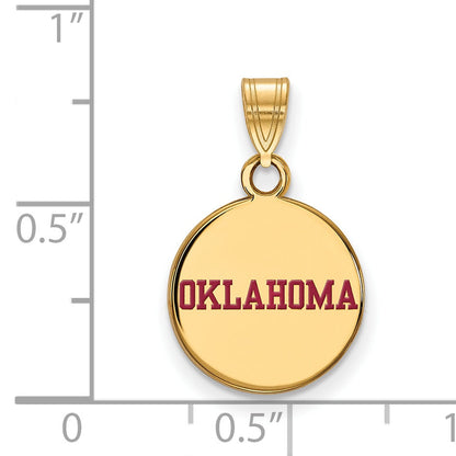 Gold Plated Sterling Silver Logoart University Of Oklahoma Small Enameled Disc Pendant