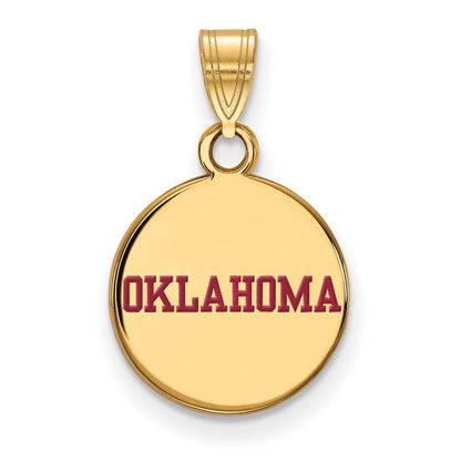 Gold Plated Sterling Silver Logoart University Of Oklahoma Small Enameled Disc Pendant