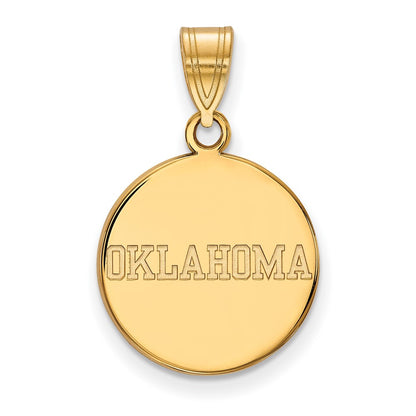 Gold Plated Sterling Silver Logoart University Of Oklahoma Medium Disc Pendant