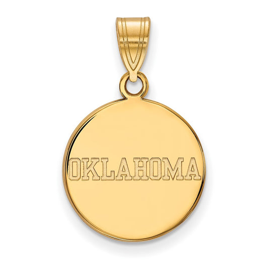 Gold Plated Sterling Silver Logoart University Of Oklahoma Medium Disc Pendant