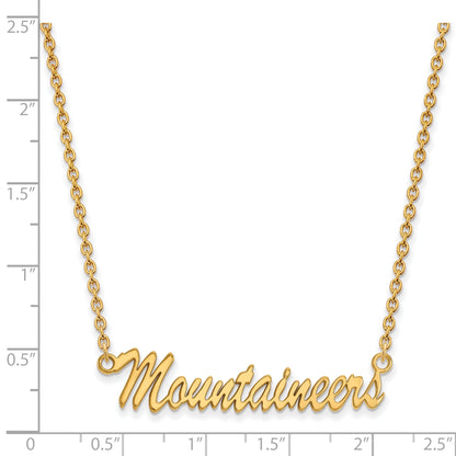 Gold Plated Sterling Silver Logoart West Virginia University Mountaineers Script Medium Pendant 18 Inch Necklace
