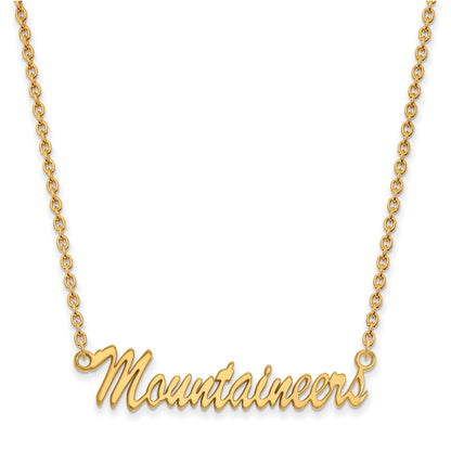 Gold Plated Sterling Silver Logoart West Virginia University Mountaineers Script Medium Pendant 18 Inch Necklace