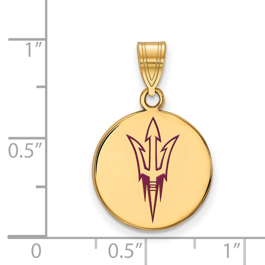 Gold Plated Sterling Silver Logoart Arizona State University Pitchfork Medium Enameled Disc Pendant