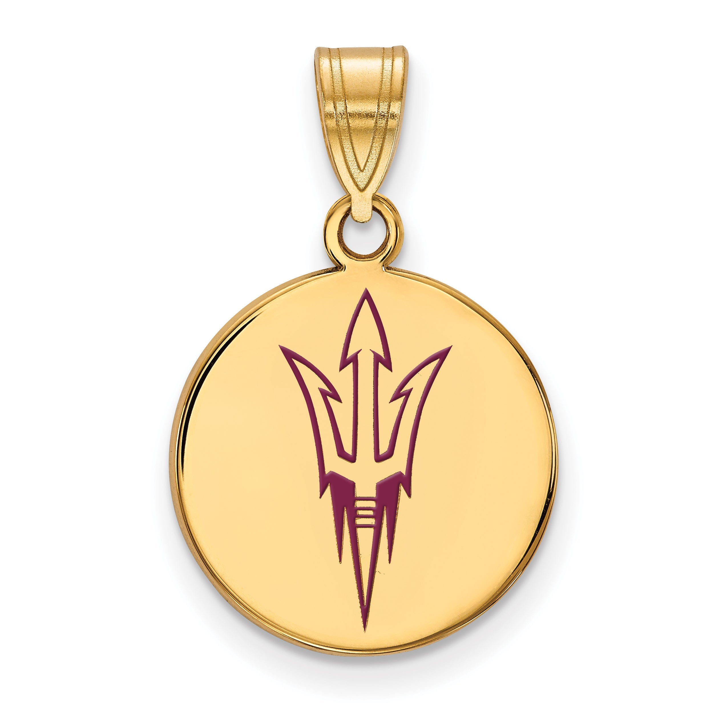 Gold Plated Sterling Silver Logoart Arizona State University Pitchfork Medium Enameled Disc Pendant