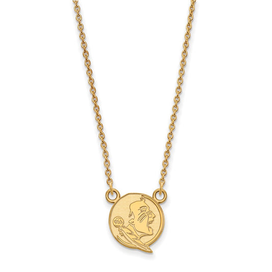 Gold Plated Sterling Silver Logoart Florida State University Seminole Small Pendant 18 Inch Necklace