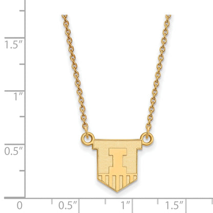 Gold Plated Sterling Silver Logoart University Of Illinois Victory Badge Small Pendant 18 Inch Necklace