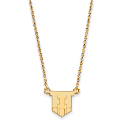 Gold Plated Sterling Silver Logoart University Of Illinois Victory Badge Small Pendant 18 Inch Necklace