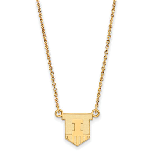 Gold Plated Sterling Silver Logoart University Of Illinois Victory Badge Small Pendant 18 Inch Necklace