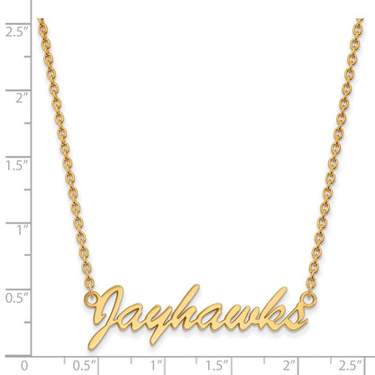 Gold Plated Sterling Silver Logoart University Of Kansas Jayhawks Script Pendant 18 Inch Necklace