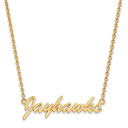 Gold Plated Sterling Silver Logoart University Of Kansas Jayhawks Script Pendant 18 Inch Necklace