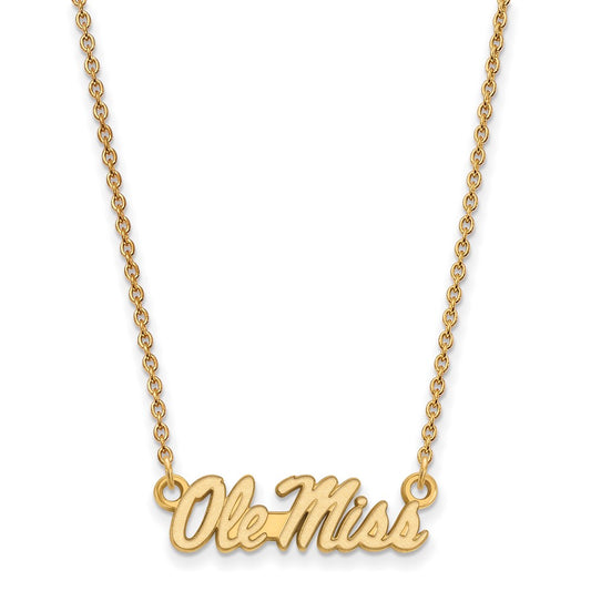 14K Yellow Gold Logoart University Of Mississippi Ole Miss Small Pendant 18 Inch Necklace